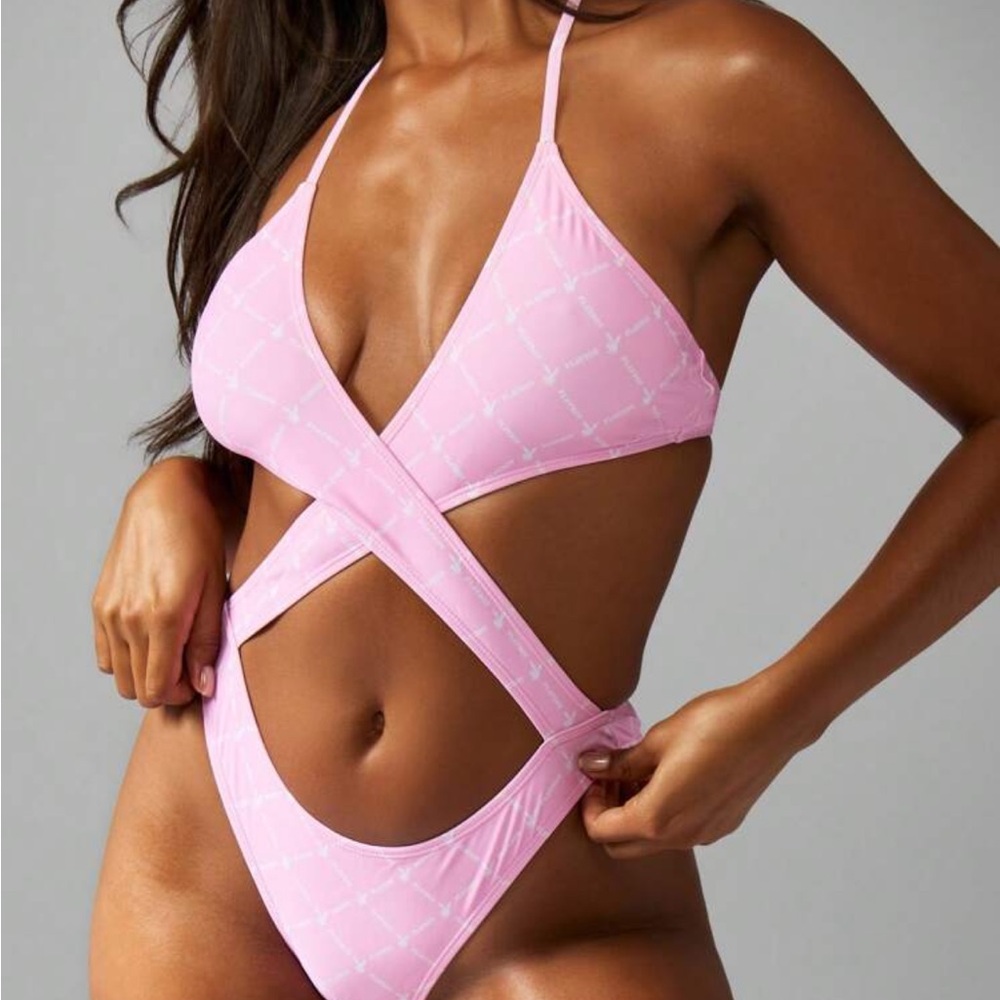 Missguided Pink Cut-Out One Piece Swimsuit